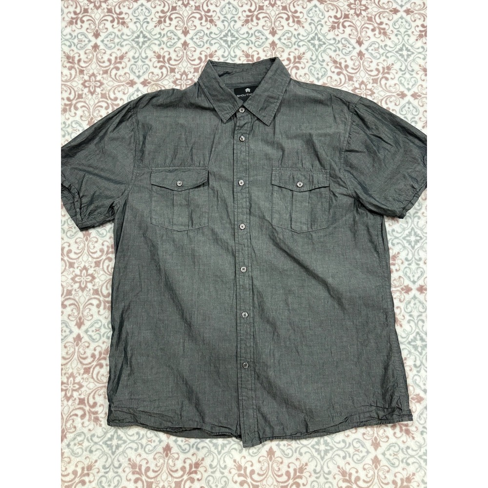 Shouthouse Mens Short Sleeve Button Down Shirt Gray Cotton Pocket Casual Large